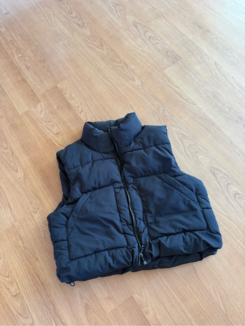 Crop Black Puffer Vest with Stand Collar